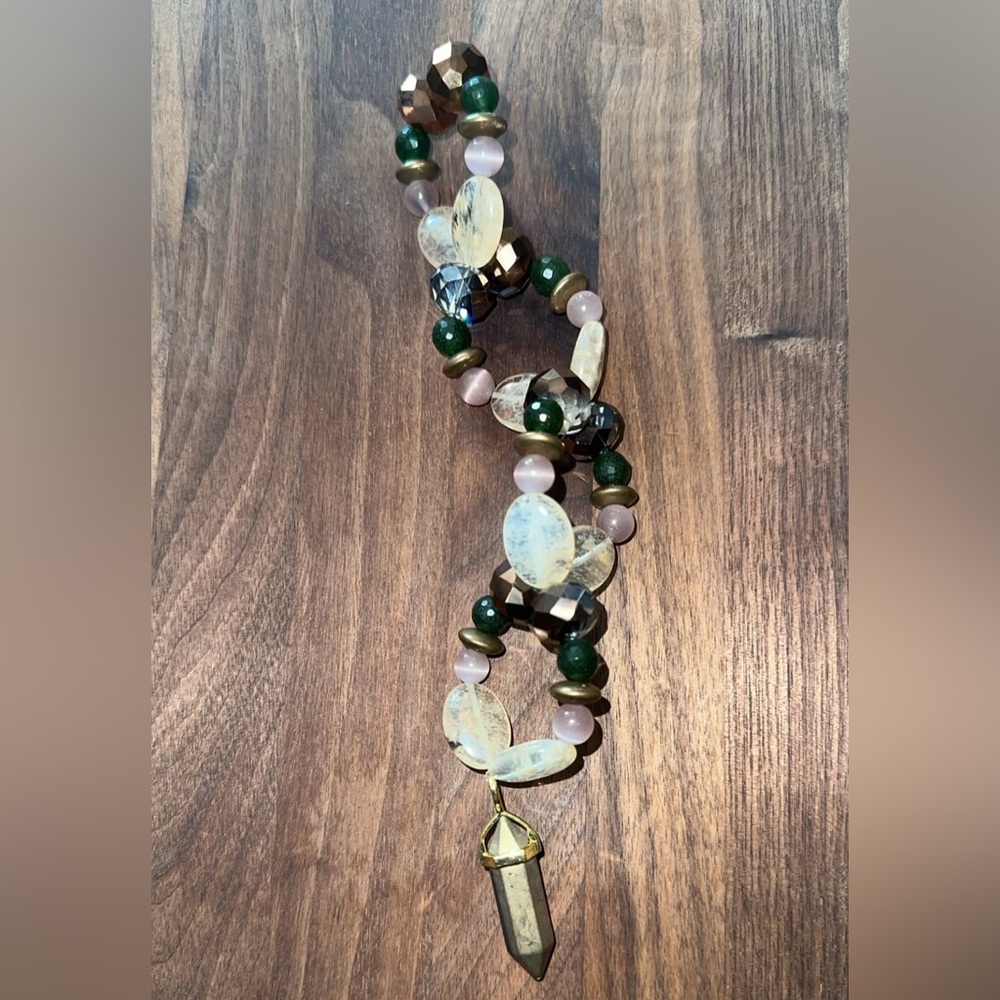 Gypsy’s Treasure HangCharm (Pyrite, Canadian Jade,Yellow Quartz, Lilac Cat’s Eye